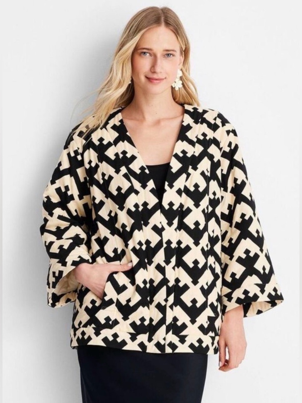 Women's S/M Geo Print Oversized Quilted Jacket - Future Collective with Jenny K